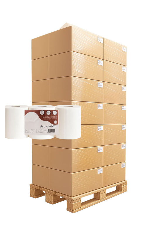 1 Palette 40x Handtuchrolle 1-lagig 300 m – 100 % Zellstoff, Palette mit 240 Rollen | Innen- & Außenabwicklung, 20 cm breit, ohne Perforation, Spiralhülse entnehmbar