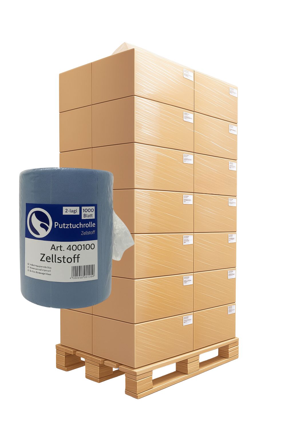 Putztuchrollen 2-lagig in Blau – Palette mit 60 Rollen für Industrie & Gewerbe