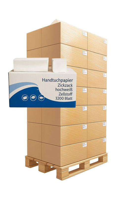 Handtuchpapierpalette Zick Zack Z-Falz, 32 Kartons a 3200 Blatt/Karton