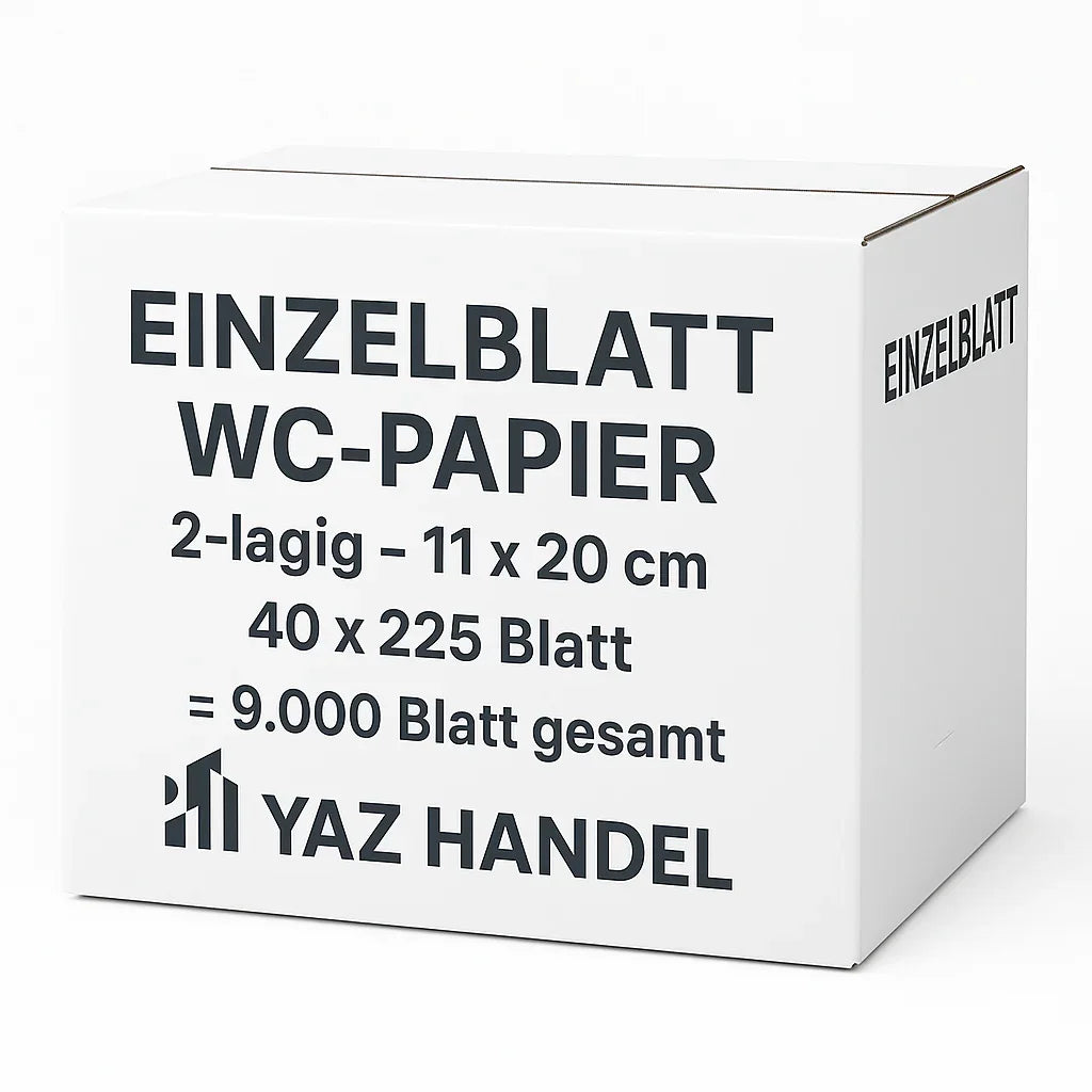 Einzelblatt WC-Papier 2-lagig – 9000 Blatt pro Karton