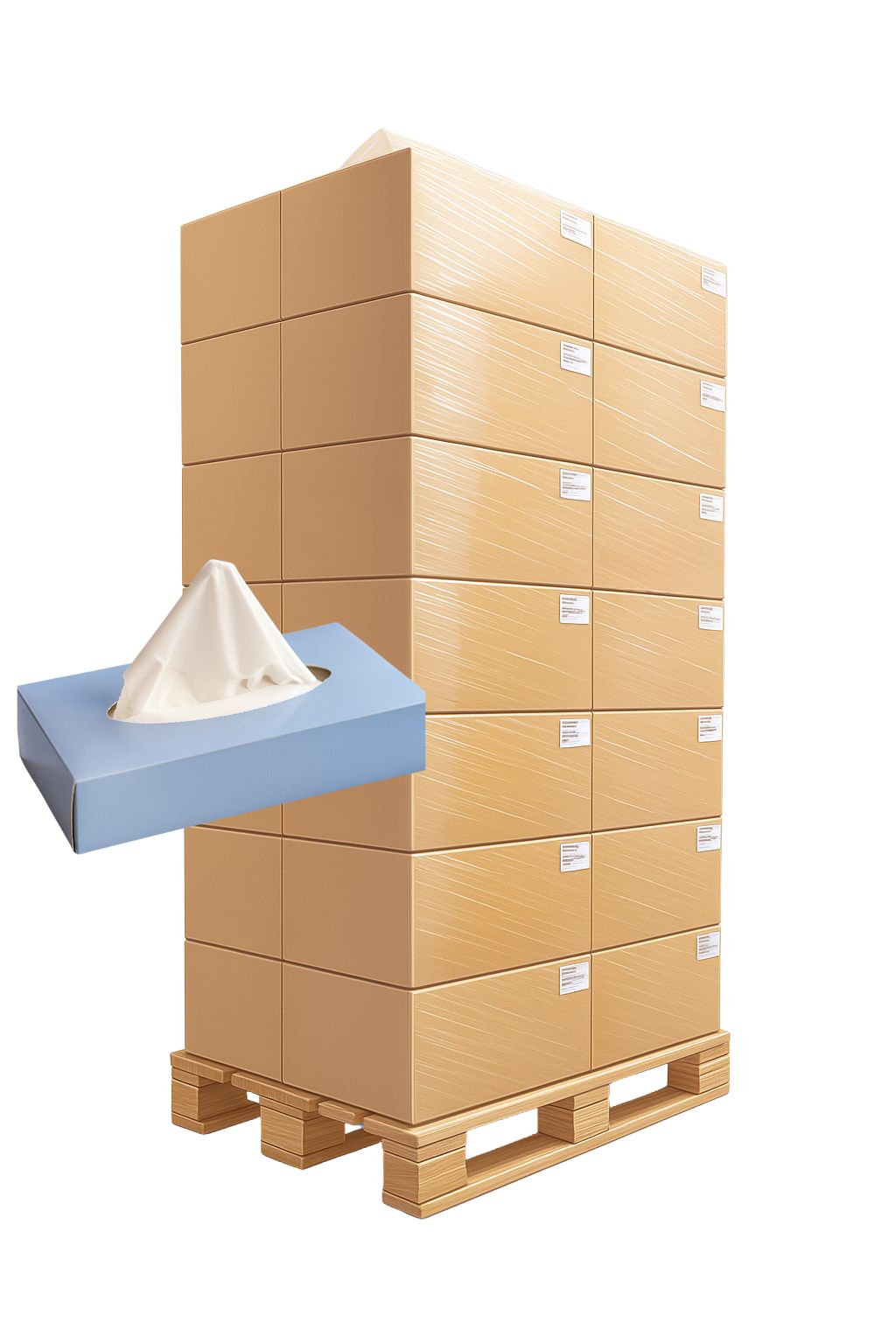 Kosmetiktücher 2-lagig – 100 % Zellstoff, Palette mit 1.280 Boxen | Hochweiß, 100 Tücher pro Box, 32 Kartons à 40 Boxen