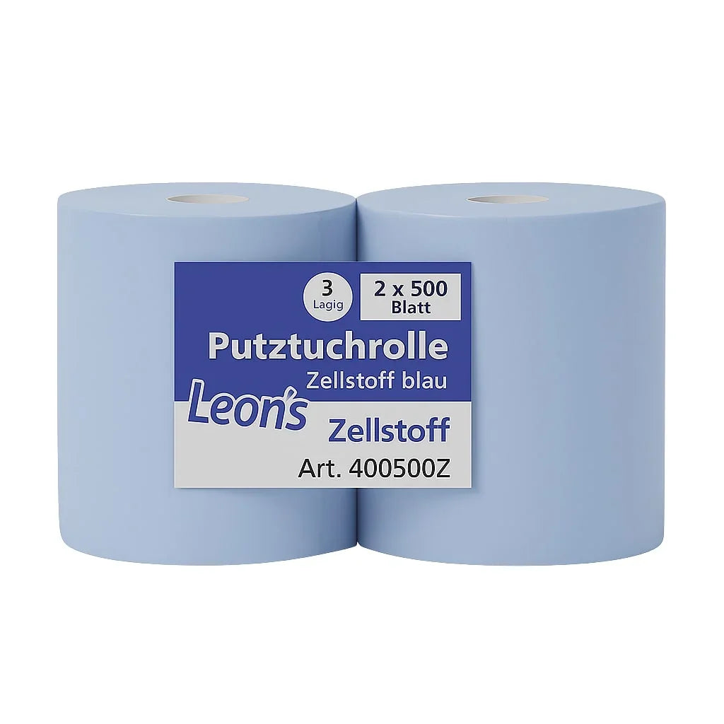 Putztuchrolle Blau – 3-lagig, 500 Blatt, 36 cm breit - 2 Rollen