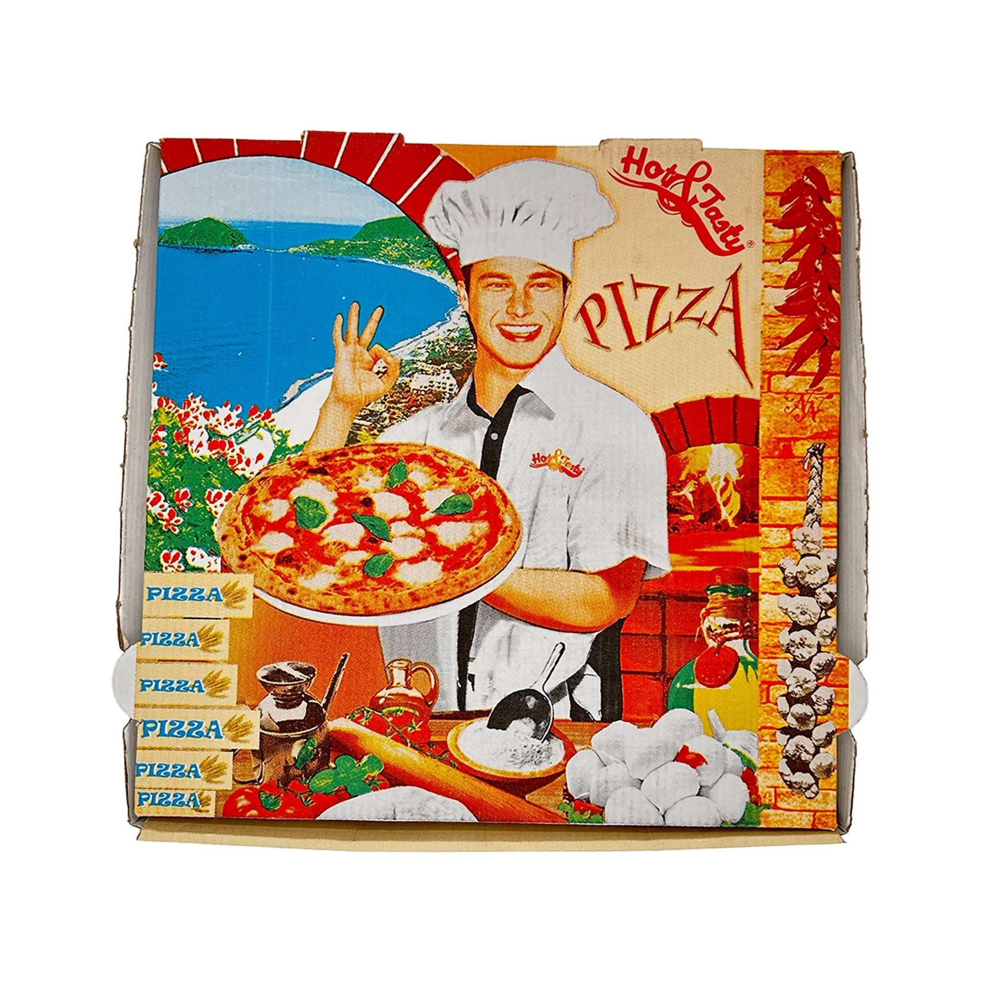 Pizzabox Weiß mit Druck - 100er Pizzakarton  - verschiedene Größen
