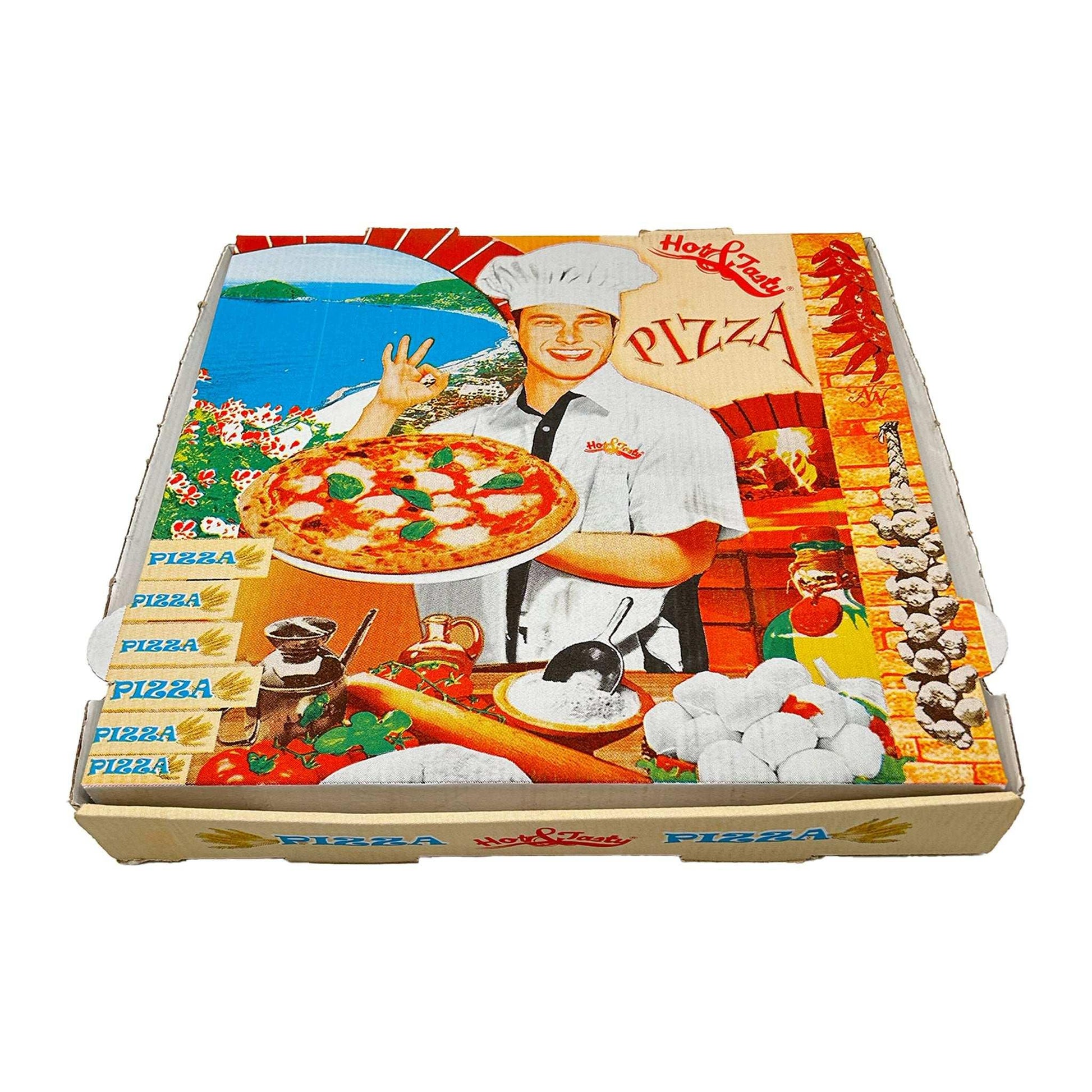 Pizzabox Weiß mit Druck - 100er Pizzakarton  - verschiedene Größen