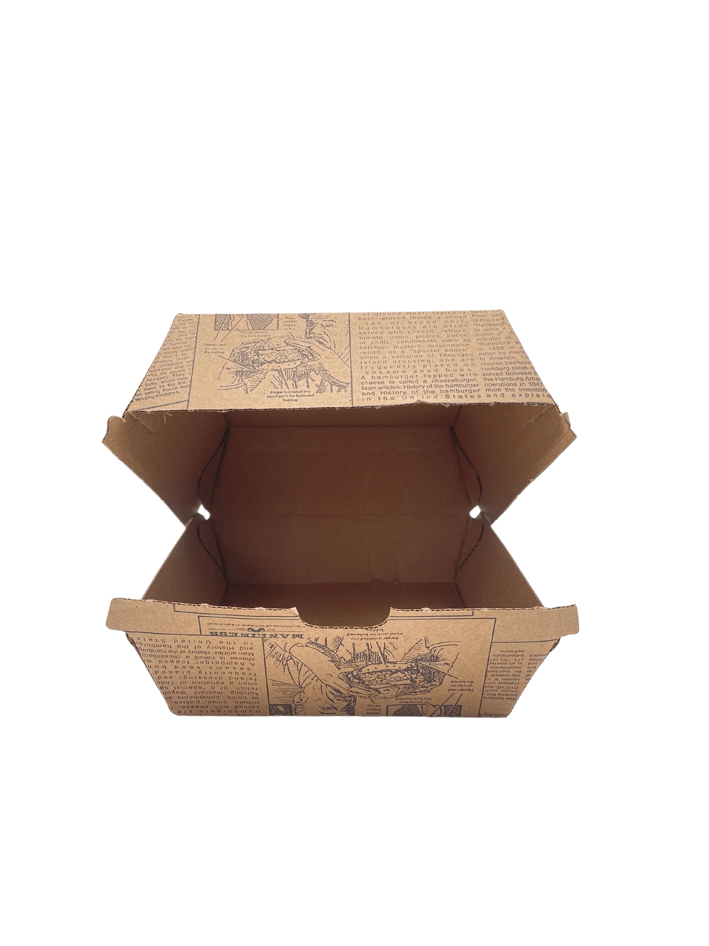 Premium Hamburgerbox to go aus Kraftpapier - Hamburger Box mit Newspaper Muster