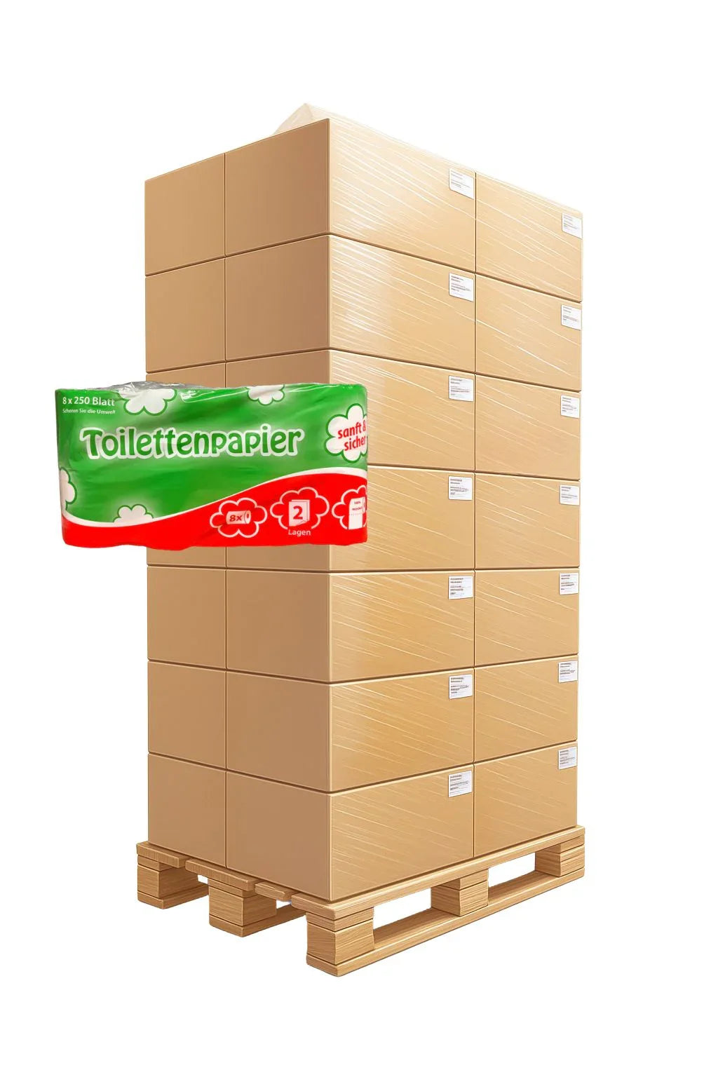 2-lagiges WC-Papier – 250 Blatt pro Rolle, Palettenware