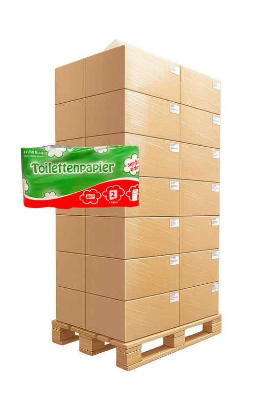 2-lagiges WC-Papier – 250 Blatt pro Rolle, Palettenware