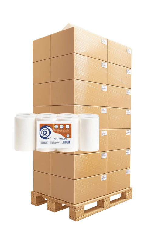 Midi Handtuchrolle Palette  2-lagig aus 100 % Zellstoff – 20 cm breit – Palette mit 480 Rollen