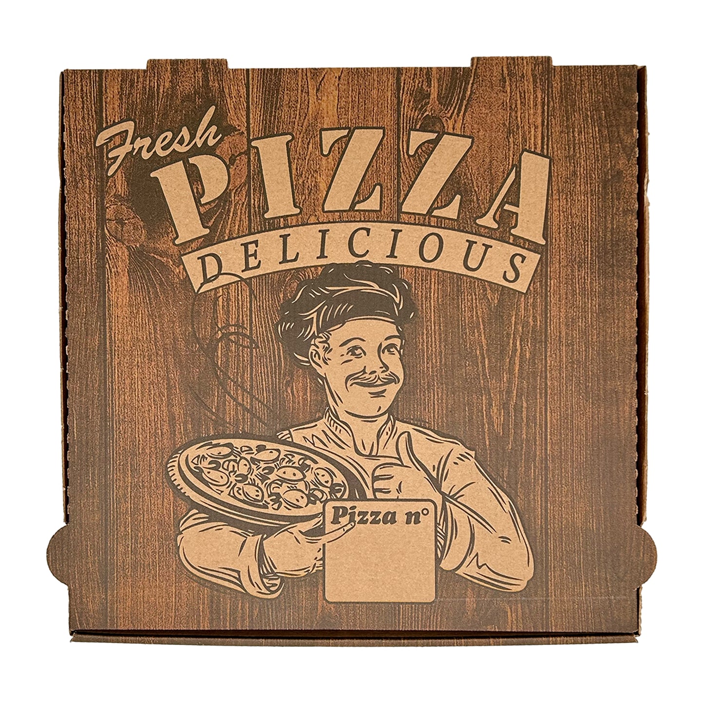 Pizzakarton Braun mit Druck 100Stk aus Kraftpapier